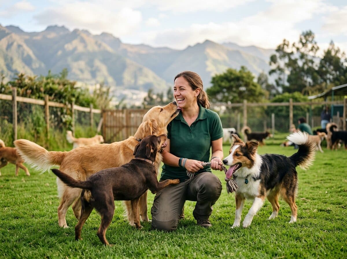 Perros socializando bajo supervisión en la guardería